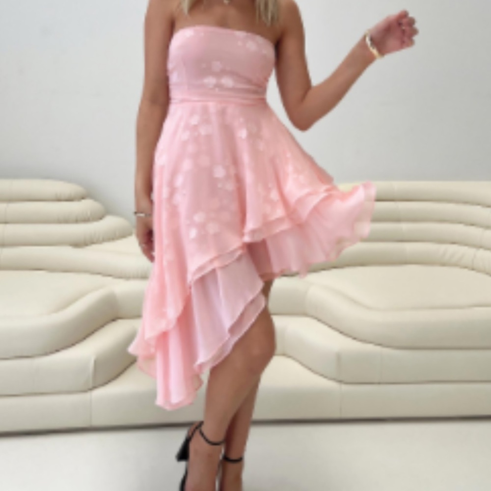 “Candyn Asymmetric Mini Dress” PINK, Princess Polly